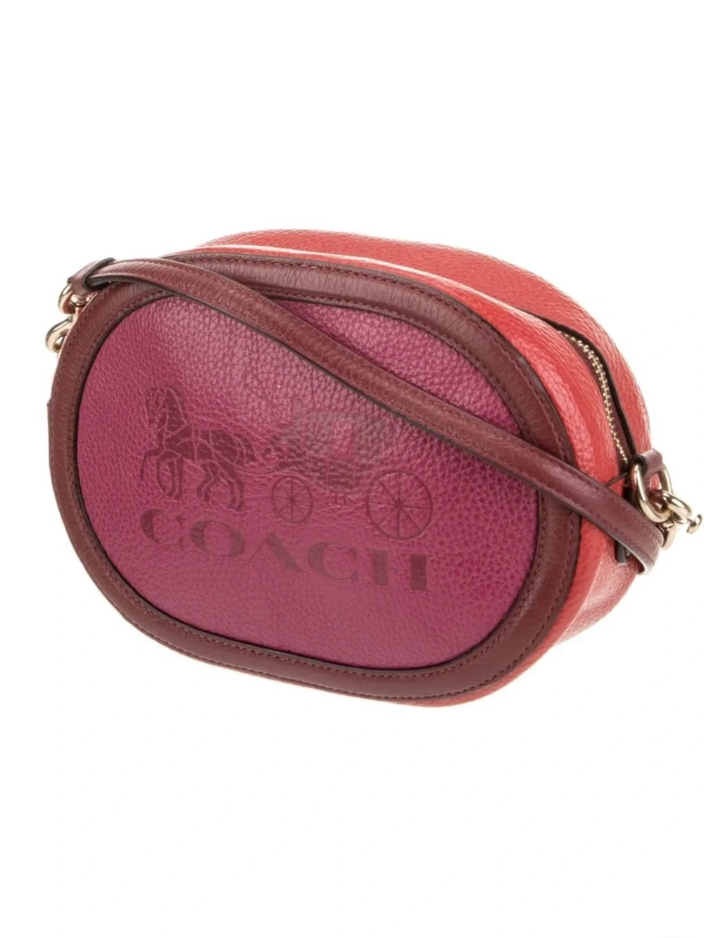 Coach Two-Tone Pink and Red Leather Oval Crossbody